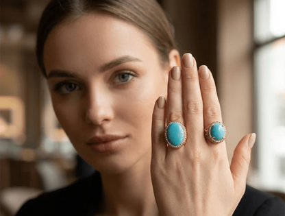 Oval Turquoise Crystal Statement Ring
