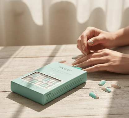 Febble Oval Mint &amp; Silver Glitter Press-On Nails