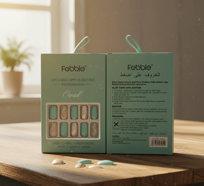 Febble Oval Mint &amp; Silver Glitter Press-On Nails